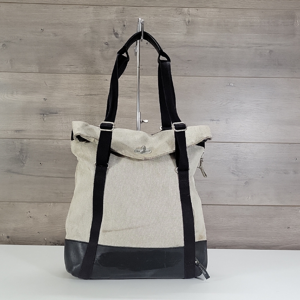 Qwstion Canvas/ Leather Two-Tone Convertible Tote Backpack